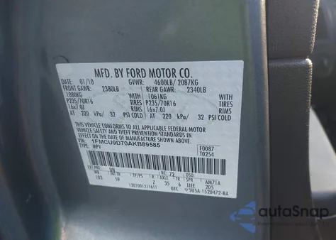 2010 Ford Escape Xlt from USA, damaged, VIN 1FMCU9D70AKB89585